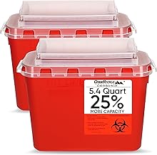 Transparent Sharps Container for Home Use and Professional 5.4 Quart (2-Pack), Touchless Biohazard Needle and Syringe Disposal, Rotating Lid, CDC Certified