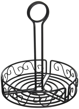 7 1/2" Black Round Wire Condiment Caddy by Winco – Medium, Alloy Steel, Black, Model WBKH-7R