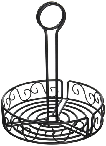 7 1/2" Black Round Wire Condiment Caddy by Winco – Medium, Alloy Steel, Black, Model WBKH-7R