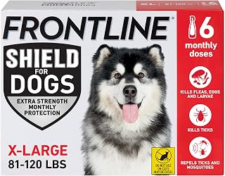 Frontline Shield Flea & Tick Treatment for X-Large Dogs 81-120 lbs. Count of 6 | Kills fleas, ticks & chewing lice, repels mosquitoes, waterproof 24 hr, monthly application