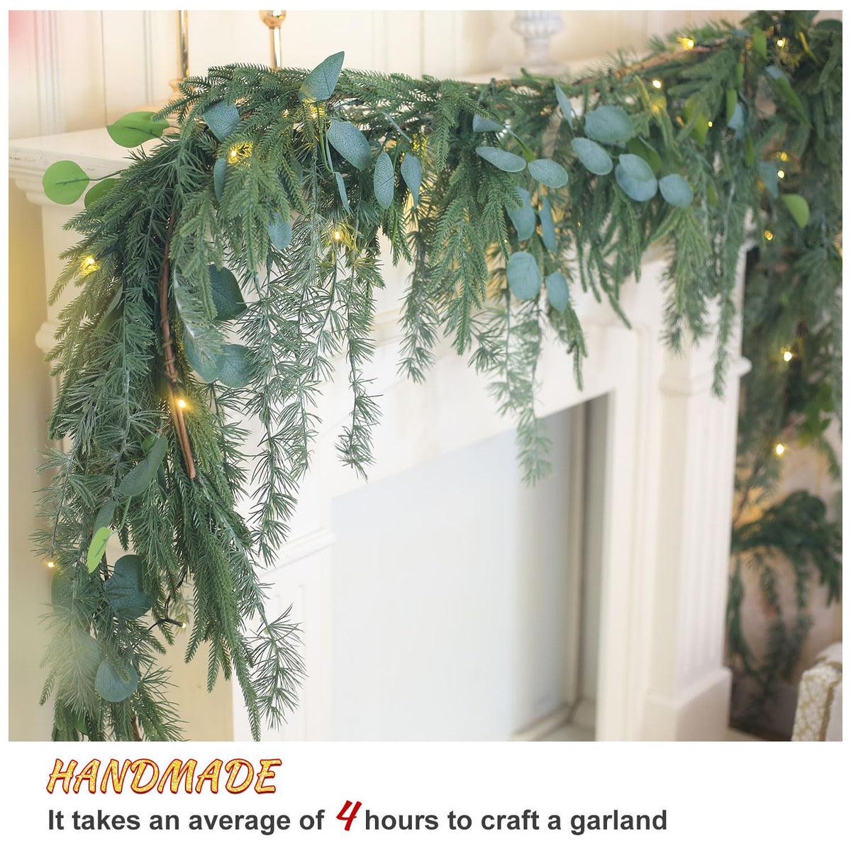9ft Real Touch Norfolk Pine Garland with Tassels by EnnbeRuu – 9FT, Polyethylene (PE), Green, Model TT13-9FT
