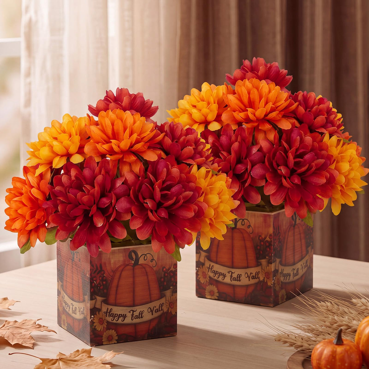 Suncalla Artificial Fall Bouquet, 9.8 Inch Tall, Set of 2