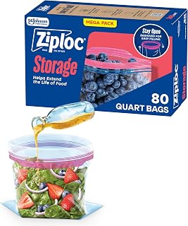 Ziploc Quart Food Storage Bags, Stand-Up Bottom, Easy to Fill, 80 Count (Pack of 9)