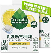 Seventh Generation Dishwasher Detergent Packs Lemon scent 2 Pack for sparkling dishes Dishwasher tabs 45 count