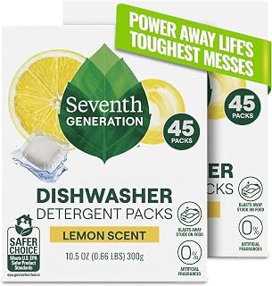 Seventh Generation Dishwasher Detergent Packs Lemon scent 2 Pack for sparkling dishes Dishwasher tabs 45 count