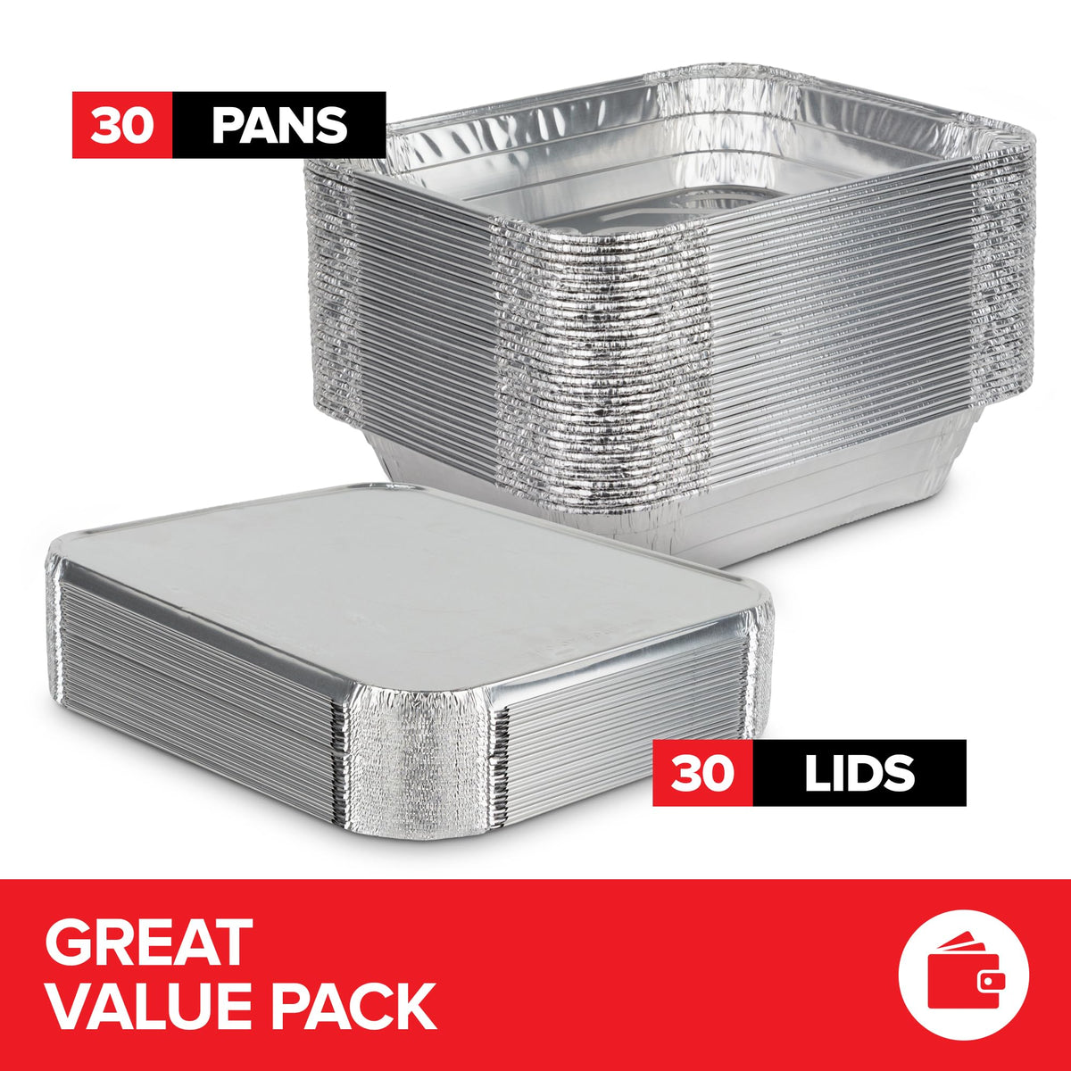 Stock Your Home 30 Pack w/ Lids / Silver / With Lids Disposable Cookware