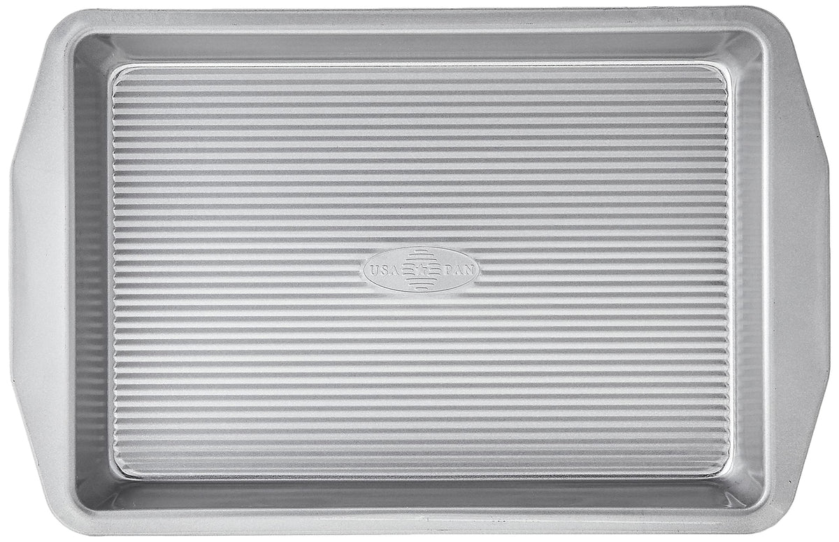 1607CR Extra Large Sheet Baking Pan and Bakeable Cooling Rack Set with 9x13 Inch Rectangular Lasagna and Brownie Pan by USA Pan – Carbon Steel, Silver