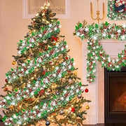 Christmas Tinsel Garland, Long Glitter Xmas Decor with Snowflake Tree Pattern, Christmas Tree Decorations for Xmas Tree Fireplace Home Indoor Outdoor Decor (Green and Red)