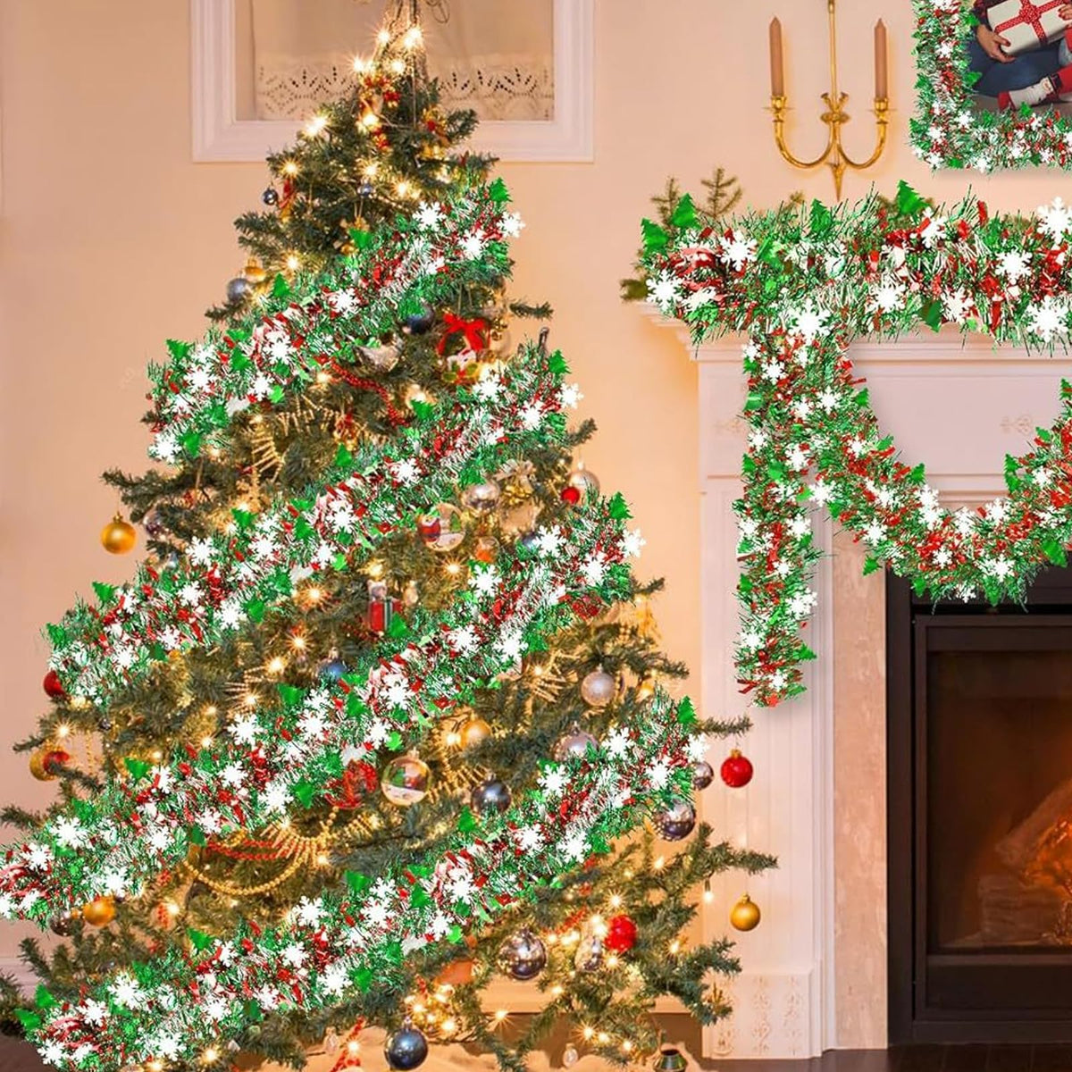 Christmas Tinsel Garland by Generic – Green, Polyethylene Terephthalate (PET), Model LCS250918JSNJR-618-01