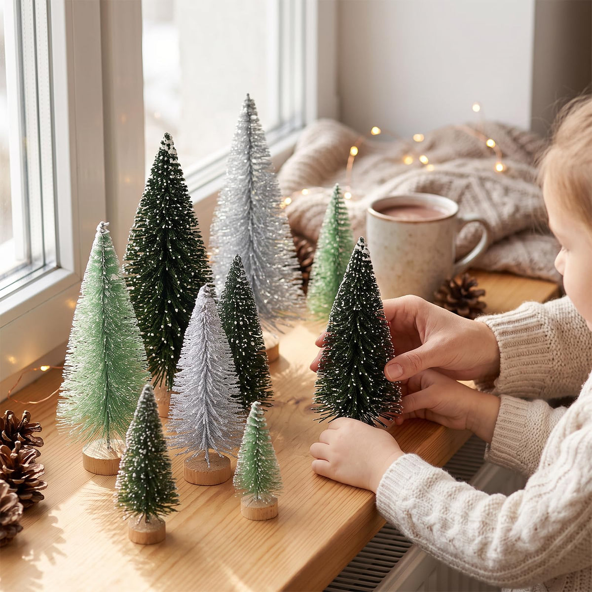 Hatisan Mini Christmas Trees, 30 Pack, Silver Green