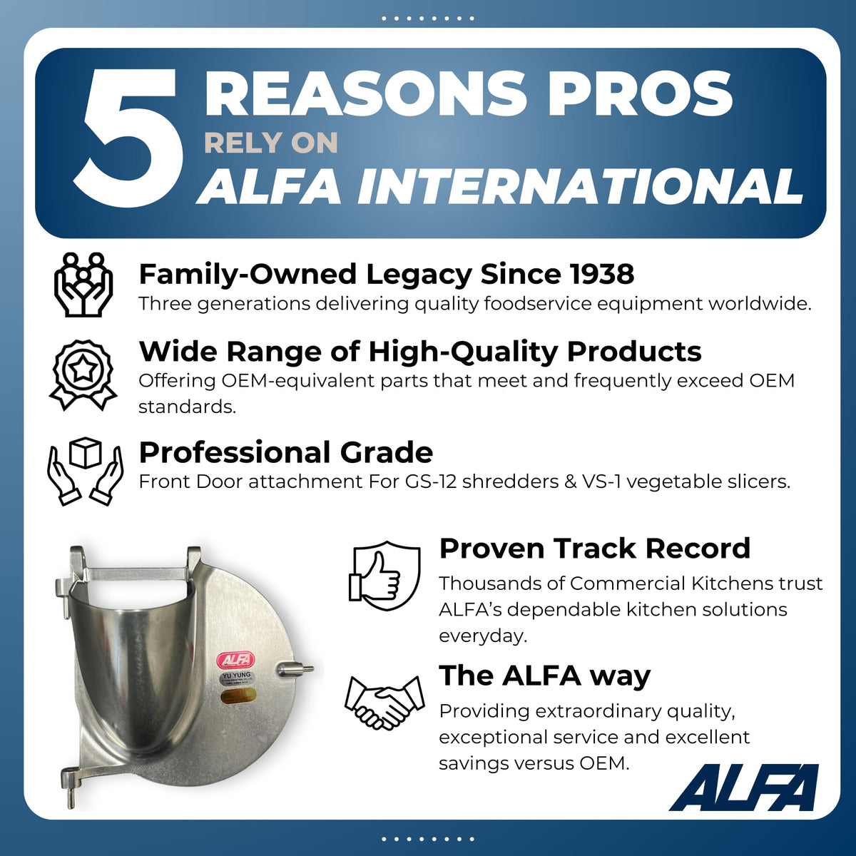 Front Door Replacement for Commercial Graters and Shredders by ALFA – Aluminum, Model VS-99D
