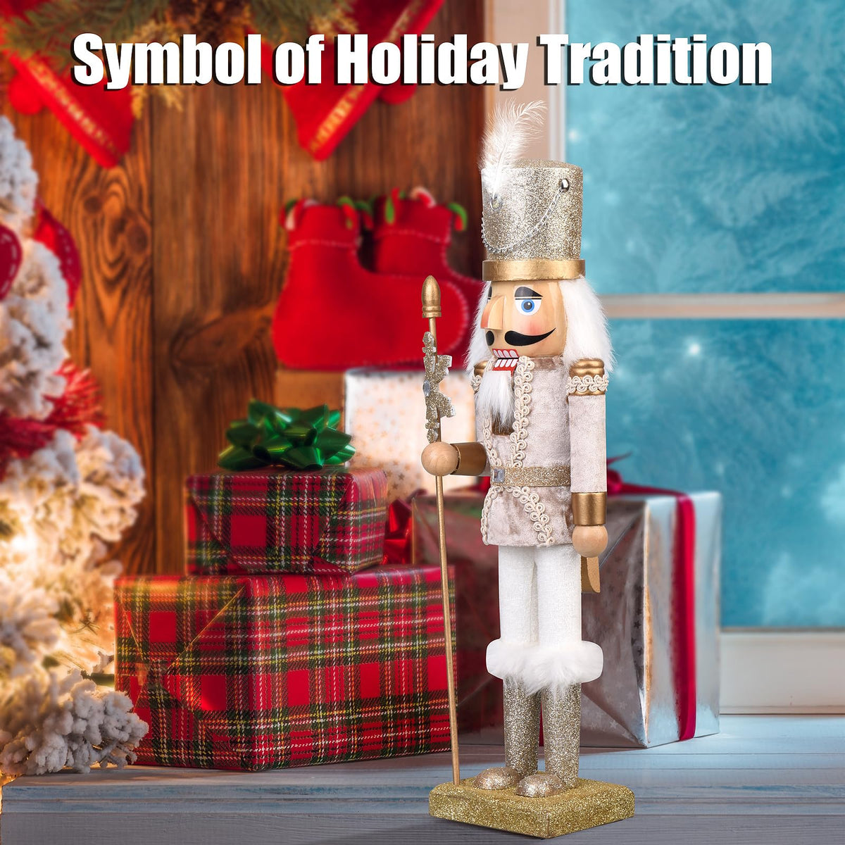 ArlinaL Wooden Nutcracker Figure, 15 Inch Gold Soldier