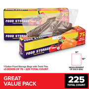 1 Gallon Food Storage Bags with Twist Ties (225 Count) Bulk Freezer Storage Bags Gallon Size for Bread by Stock Your Home – 1 Gallon, 1.0 gallons, Plastic, Clear, Pack of 225