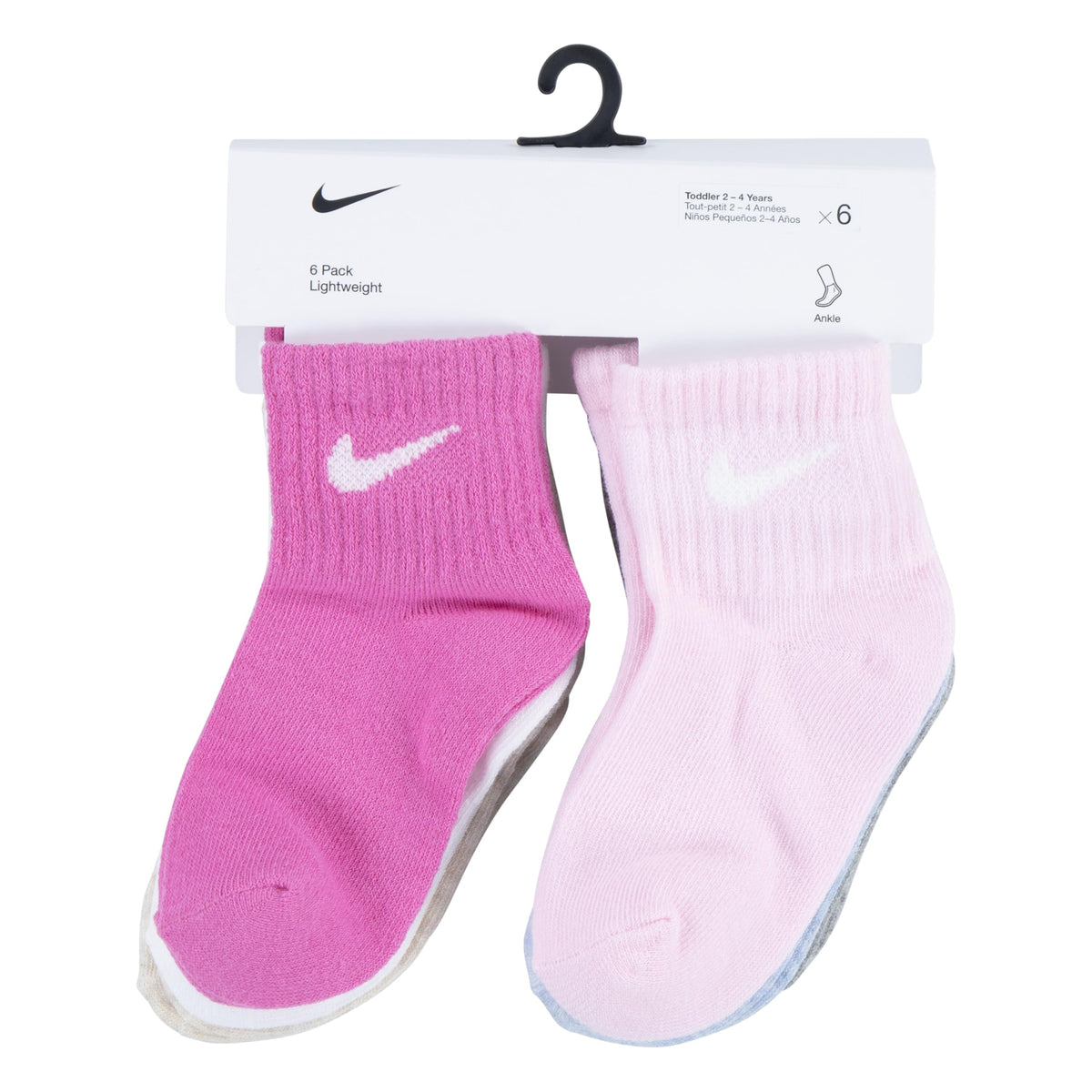 6-Pack Baby/Toddler Socks by Nike – Cotton Blend, Playful Pink, Pack of 6, Model 1015782310