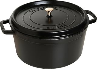 STAUB 1103425 Black Cast Iron 13.25 Qt. Round Cocotte | Aroma Rain Lid, Suitable for All Hob Types, Round, Black
