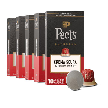 Espresso Capsules by Peet's Coffee – 10 Count (Pack of 5), Crema Scura (Intensity 9), Pack of 5, Model 513386