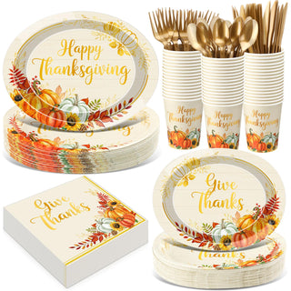 Pajean Thanksgiving Dinnerware Set, 350 Pieces, Gold Pumpkin