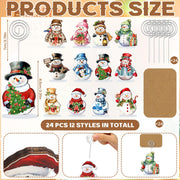 Yookeer Snowman Wood Place Card Holders, 24 Sets with Kraft Cards, Multicolor
