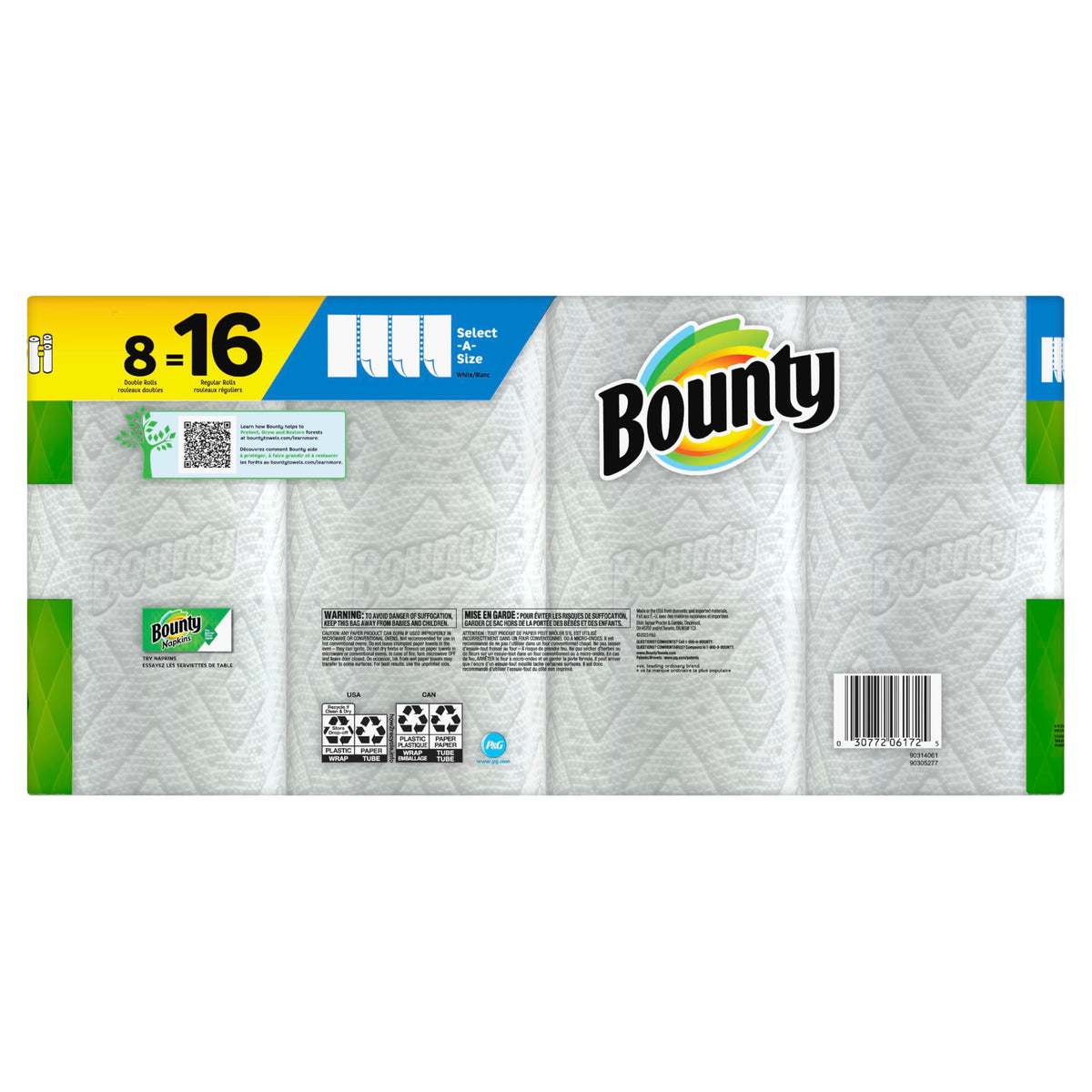 Paper Towels Double Select-A-Size White Rolls, 8 Count by Bounty – Paper, Pack of 8