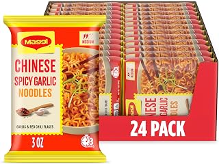 Maggi Chinese Spicy Garlic Noodles 24-Pack | Instant ramen noodles; 3-minute; vegetarian; halal; kosher; 24 pack
