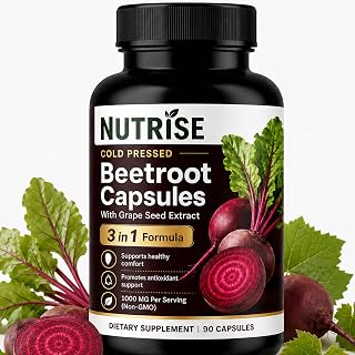 Nutrise Beetroot Capsules with Grape Seed Extract, 90 Capsules, 3-in-1 Formula, Beet Root Powder, Supports Focus & Mental Clarity, Non-GMO & Gluten Free