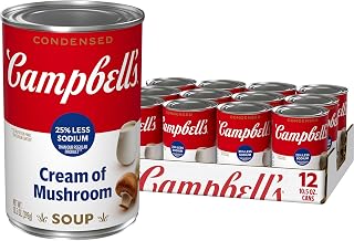 Campbell's Condensed 25% Less Sodium Cream of Mushroom Soup, 10.5 oz Can (12 Pack)
