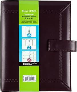 ACCO Brands Day-Timer Framed Slim Leather Starter Set, Undated, 7 Ring, Desk Size, 5.5 x 8.5 Inches, Black or Burgundy - Color May Vary (45090)