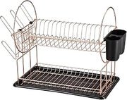 Stainless Steel 2-Tier Dish Rack with Dripping Tray Rose Gold