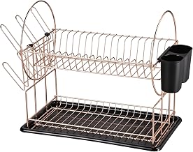 Stainless Steel 2-Tier Dish Rack with Dripping Tray Rose Gold