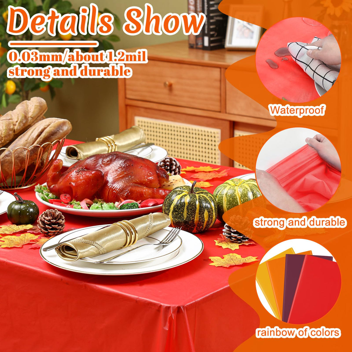 Frienda Plastic Tablecloths, 54 x 108 Inches, Orange Yellow Red Brown