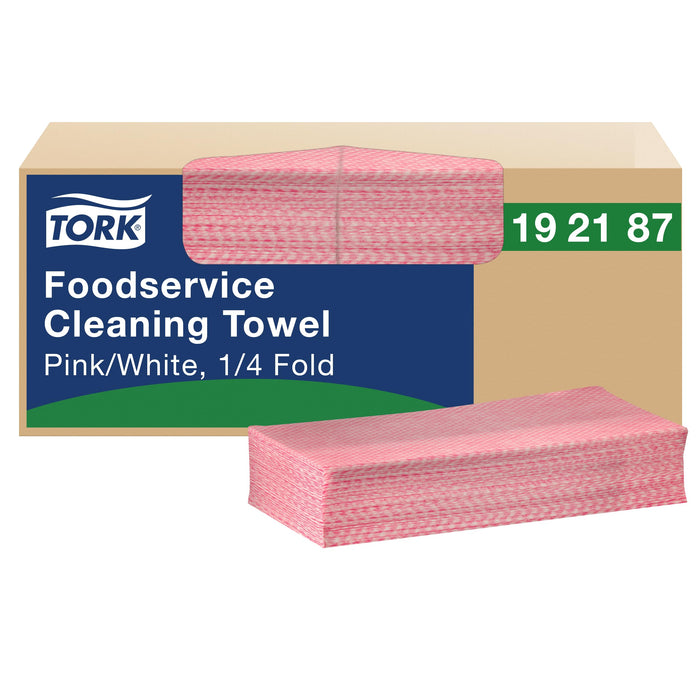 Tork Foodservice Cleaning Towel Pink and White, 1/4 Fold, 1 x 200, 192187