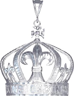 Sterling Silver King Crown Charm Pendant Necklace Diamond Cut Finish with Chain