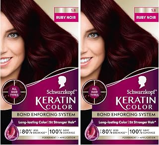 Schwarzkopf Keratin Color Permanent Hair Color, 1.8 Ruby Noir, 1 Application - Professionally Inspired Permanent Hair Dye, for up to 80% Less Breakage vs Untreated Hair and up to 100% Gray Coverage