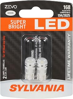 SYLVANIA 168 T10 W5W ZEVO LED White Bulb, 6000K Cool White, 2 Bulbs