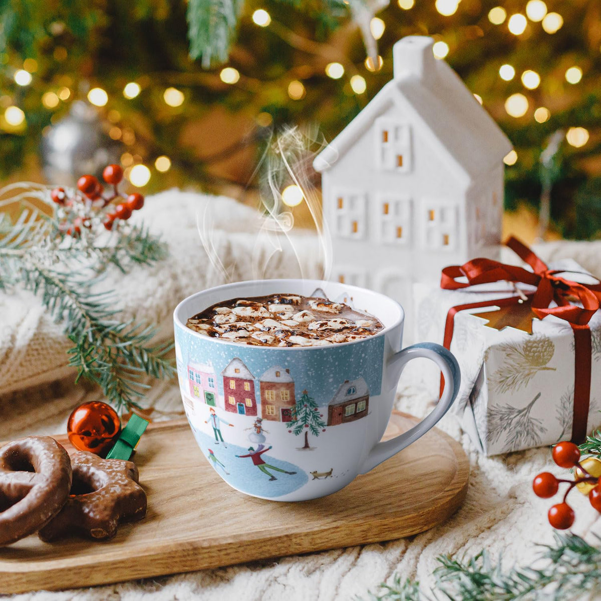 MFoffice Hug Mug, 20 Ounces Bone China, Winter Skating