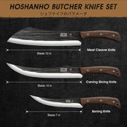 Hoshanho Butcher Knife Trio, 10 Inch Blades, Silver