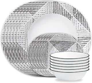 Corelle Vitrelle 18-Piece Service for 6 Dinnerware Set, Triple Layer Glass and Chip Resistant, Lightweight Round Plates and Bowls Set, Odisha