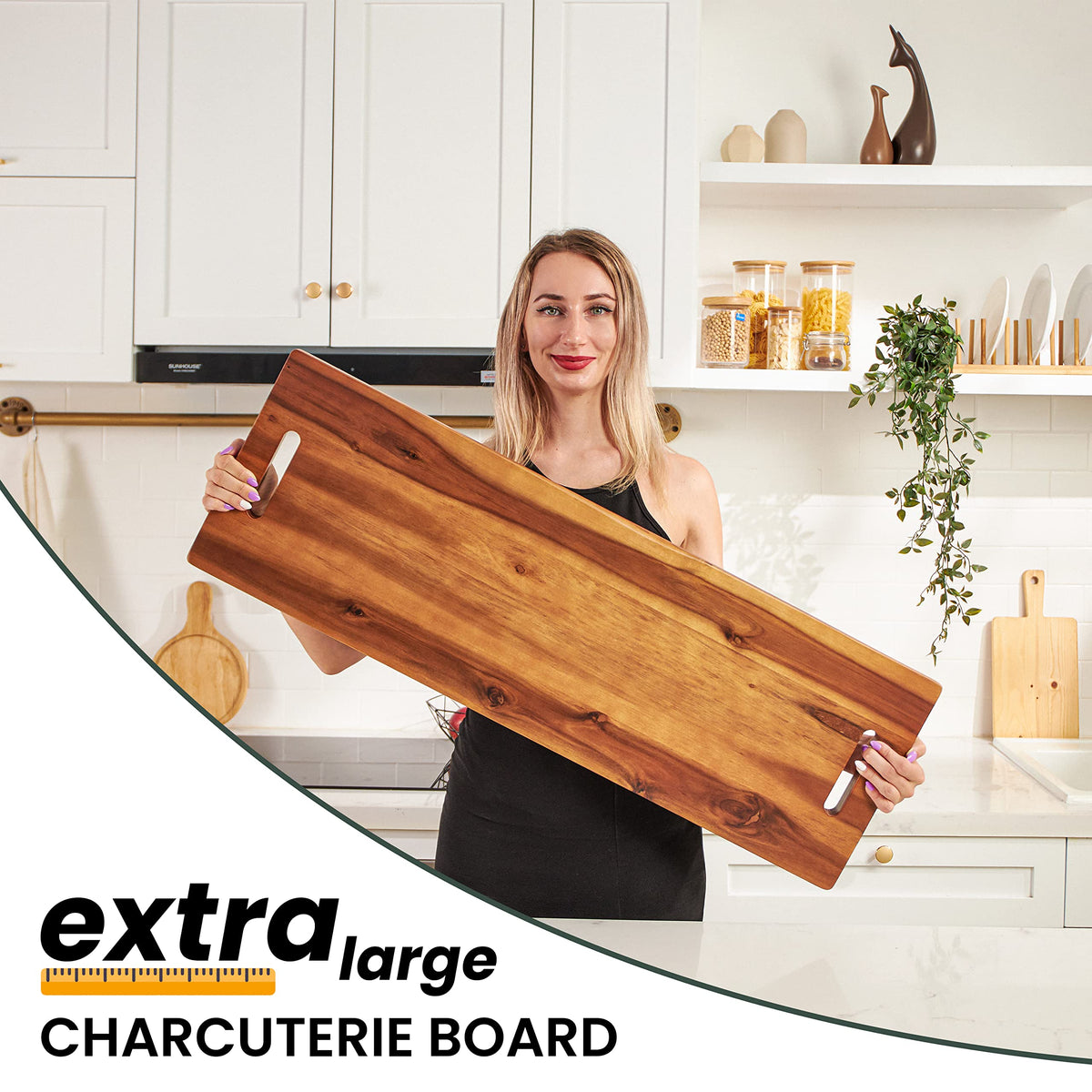 Tidita Acacia Wood Charcuterie Board, 36 Inch with Handles, Natural