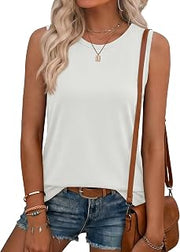 Womens Crew Neck Tank Tops Loose Fit Casual Summer Tops 2026 Trendy