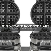 Waring Belgian Double Side by Side Waffle Maker | 120V, 1400W / 4 Head / Staineless Waffle Irons