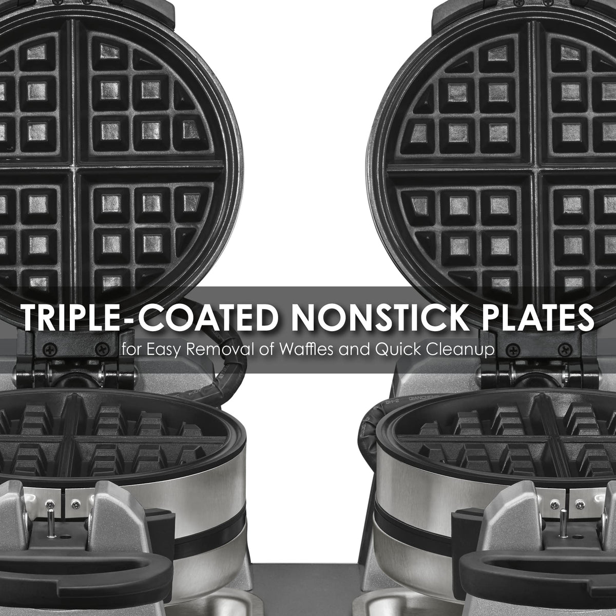 Waring Belgian Double Side by Side Waffle Maker | 120V, 1400W / 4 Head / Staineless Waffle Irons