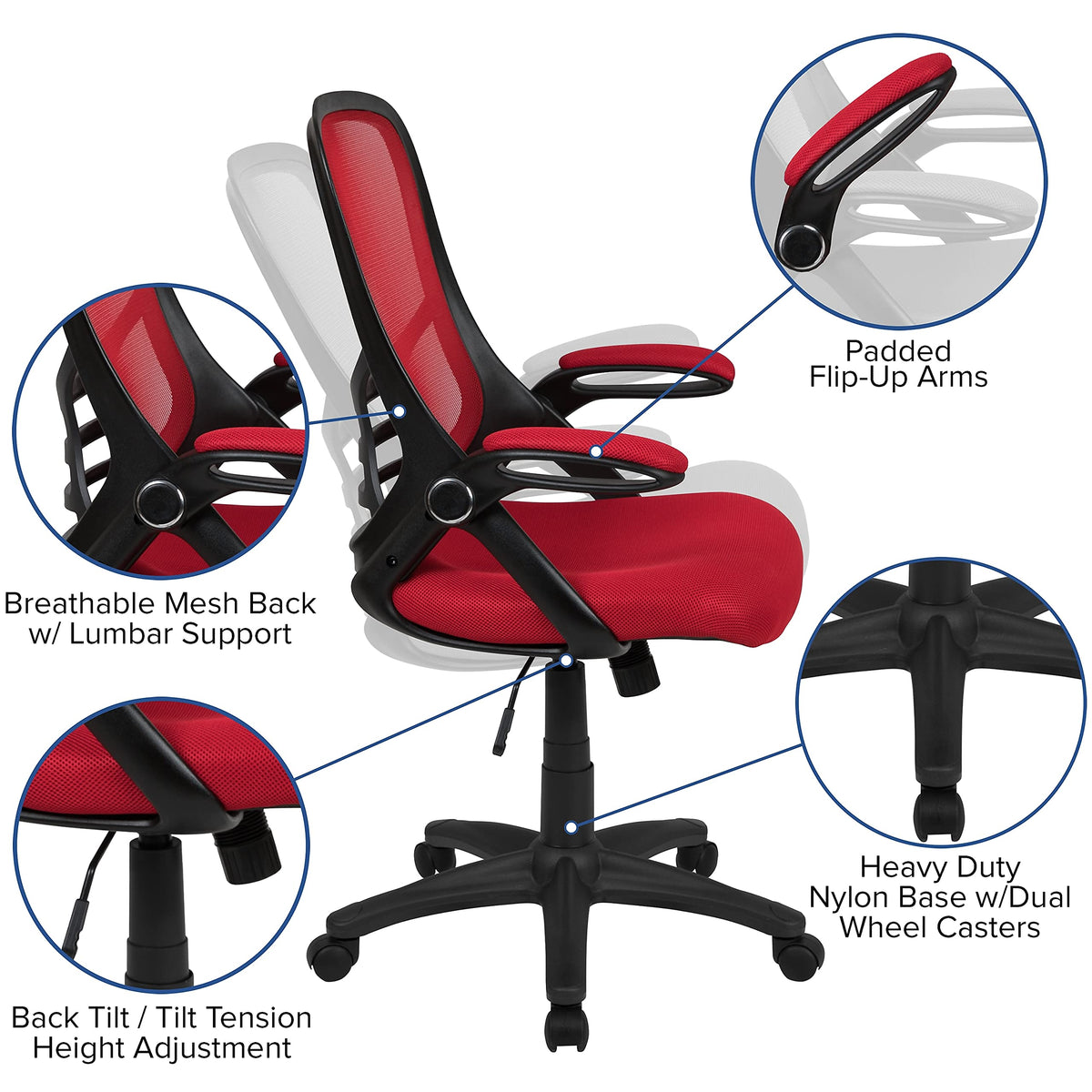 Flash Furniture Red / Set of 1 / Contemporary Home Office Desk Chairs