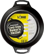 Lodge Pre-Seasoned Cast Iron Baker's Skillet, 10.25 Inches | Heavy Duty Baking Pan with Dual Handles, Oven Ready Cast Iron Bakeware for Desserts, Roasting & Baking