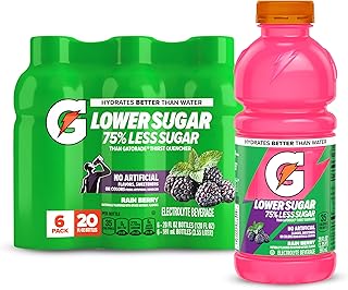 Gatorade Lower Sugar Sports Drink, Rain Berry, 20 fl oz Bottles, (6 Pack)