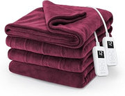 Sunbeam Electric Royal Luxe Microplush Heated Blanket, 12 Heat Settings, 12-Hour Auto Shut-Off, Fast Heating, Warm & Cozy, Machine Washable, Cabernet Color, King (90" x 100")