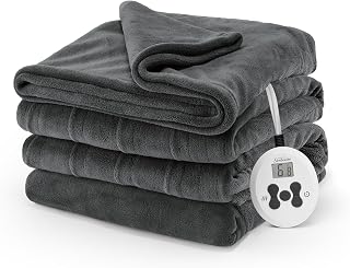 Sunbeam Electric Royal Luxe Microplush Heated Blanket, 12 Heat Settings, 12-Hour Selectable Auto Shut-Off, Fast Heating, Warm and Cozy, Night Fog Color, King, 90" x 100"