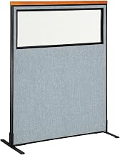 Global Industrial 48-1/4"W x 61-1/2"H Deluxe Freestanding Office Partition Panel with Partial Window, Blue