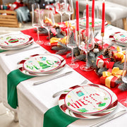 16-Piece Christmas-Themed Stoneware Dinnerware Set - Green/Red by American Atelier – 10.5x10.5", Porcelain, Green/Red, Pack of 16, Model 7216-16-RB