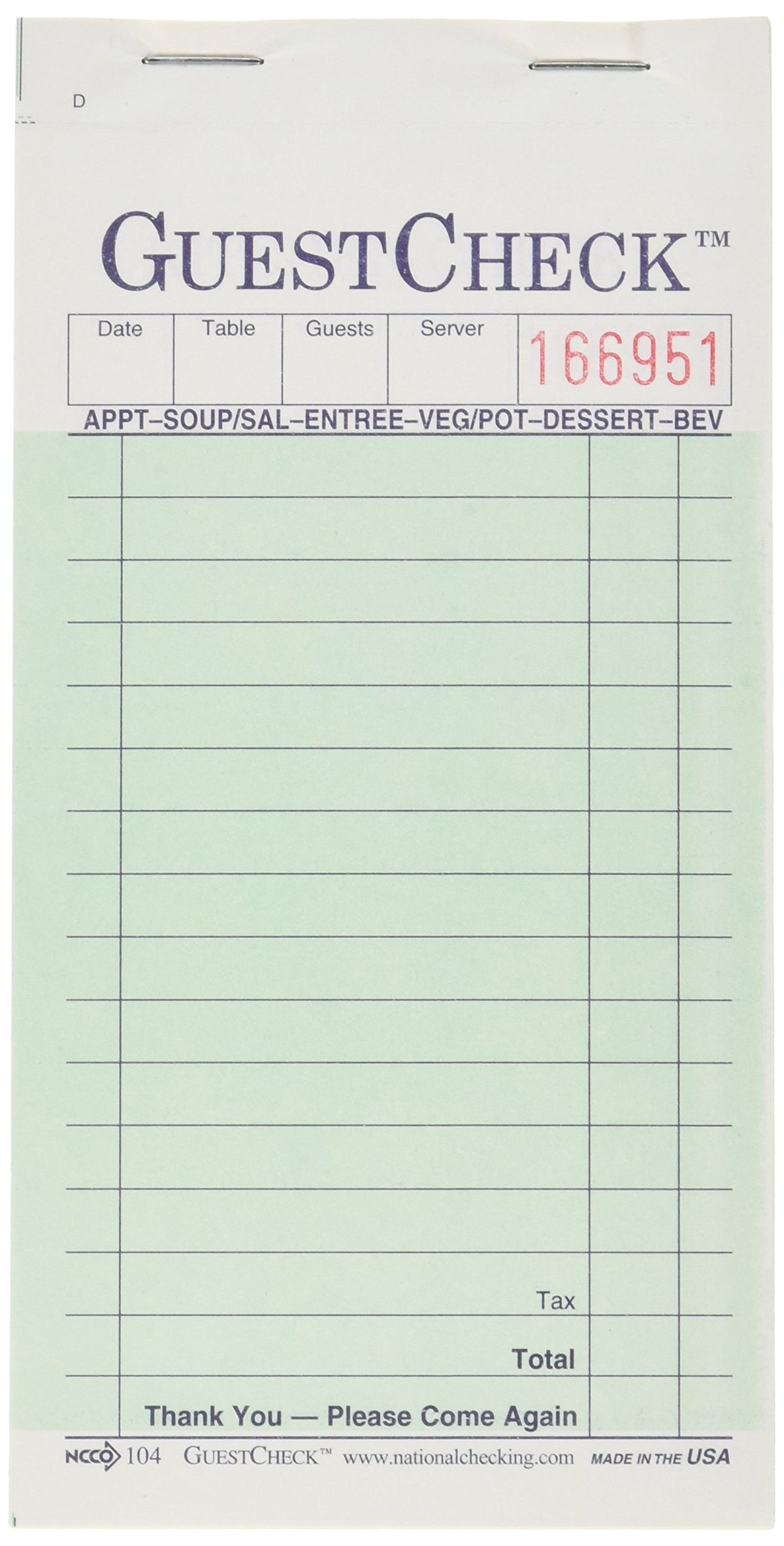 NTC 104-50 GuestChecks Restaurant Guest Check Pads 16 Lines by National Check – Carbon, Model FBA_NTC 104-50