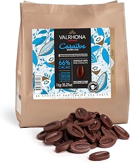 VALRHONA Dark French Semisweet Chocolate Discs for Baking (Feves). Premium CARAÏBE 66% Cacao Grand Cru Blend. Better than Chocolate Chips, Perfect for Cookies, Cakes, Mousses, Frostings 1 KG